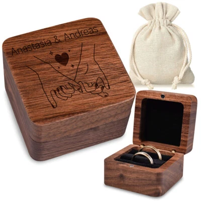 Holz Ringbox Ringkissen mit personalisierter Gravur Etui Love Ring Paar Present - Bild 1 von 4