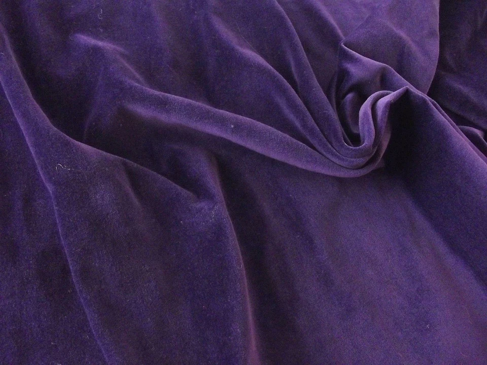 Luxury 100% Cotton Velvet Velour Fabric Material - PURPLE - Image 1 of 1