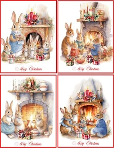 CHRISTMAS FAMILY  BUNNY HOLIDAY PETER RABBIT 8 BLANK CARDS GLOSSY RED ENVELOPES - Picture 1 of 3