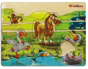 Eichhorn Baby Wooden Toy Pin Puzzle Farm Horse Fowl Fish Chicken 8 parts - Picture 1 of 1