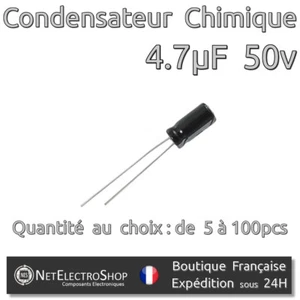 Condensateur Chimique Radial 4,7µF 50v 105°C - Lot de 5 à 100pcs #004 - Imagen 1 de 1