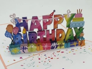 Luxuriöse Happy Birthday 3D Pop Up Geburtstagskarte Bunt - Bild 1 von 3