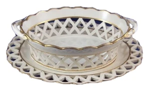 Antique English Spode Porcelain Reticulated Chestnut Basket & Underplate England - Picture 1 of 9