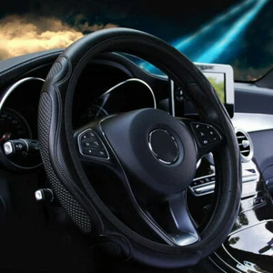 Car Steering Wheel Cover Black leather PU For 37-38cm 15" Accessories Universal - Picture 1 of 6