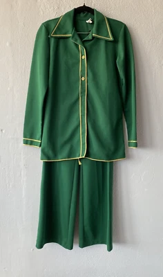 Винтажный 70-х зеленый поли 2шт комплект Топ и брюки размер M - Изображение 1 из 4