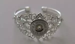 Remington 12 Gauge Shotgun Shell Bracelet Silver Plate 11 Swarovski Crystals - Picture 1 of 2