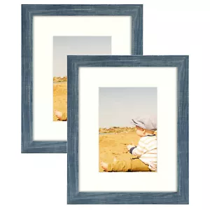Confezione 2 Cornici 8x10 Con Tappetino Per Foto 5x7 o 8x10 Legno Composito Blu - Foto 1 di 8