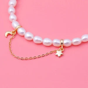Cadena de seguridad estrella luna 925 plata esterlina mujer pulsera encanto A5061 - Imagen 1 de 13