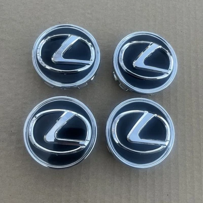 SET OF 4 BLACK chrome logo chrome line 62 mm/2.44in Wheel Center Caps fits LEXUS - Image 1 of 4