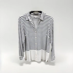 Camisa J JILL Mediana Pequeña Blanco y Negro Rayas Abotonada Ligera Fluida - Imagen 1 de 9