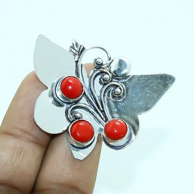 Anillo de piedras preciosas de coral rojo hecho a mano diseño antiguo boda regalo joyería 8" MXR 4906 Foto 1 de 4