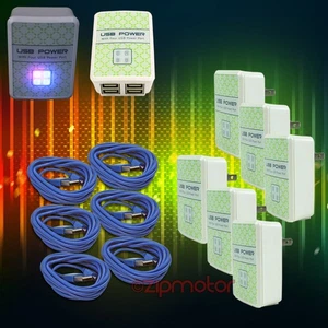 6X 4 USB PORTS WALL ADAPTER+3FT CABLE POWER CHARGER SYNC BLUE GALAXY NOTE NEXUS - Picture 1 of 1