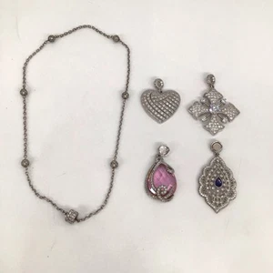 Joseph Esposito CZ 925 SS Magnetic Pendant Necklace – 4 Interchangeable Pendants - Picture 1 of 15