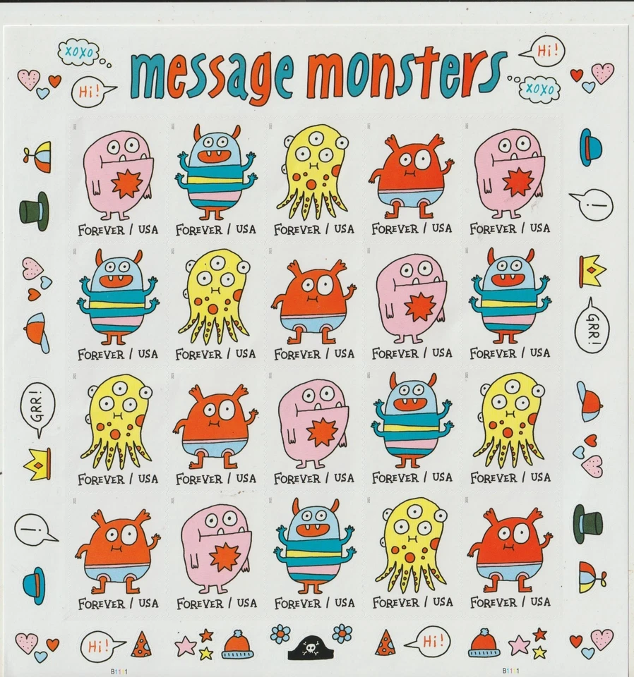 美国邮政消息怪物邮票 20 张 1 盎司邮票从 OKC 发送,OK — 第 1/1 张图片