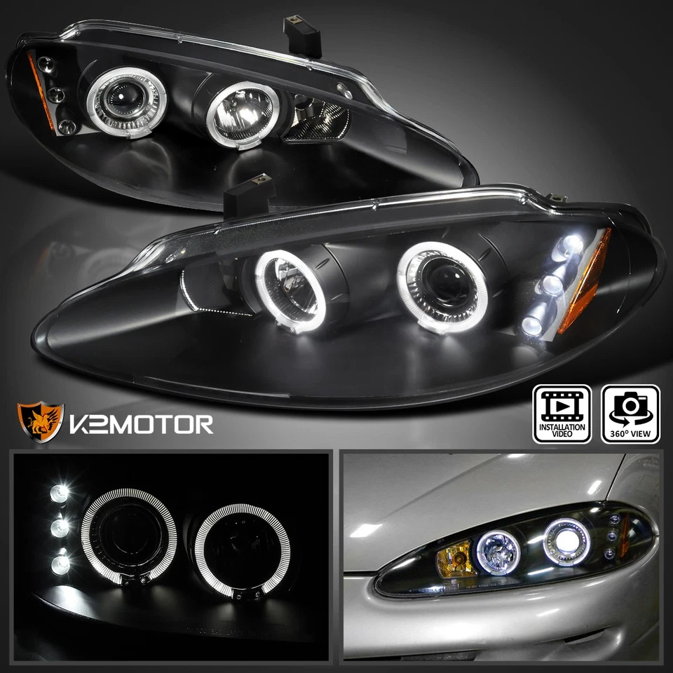 Black Fits 1998-2004 Dodge Intrepid LED Halo Projector Headlights Lamps L+R - Image 1 of 4