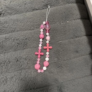 Hot Pink Cross And Gem Phone Charm HANDMADE - Photo 1 sur 3