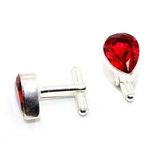Natural Red Garnet Gemstone 925 Sterling Silver Cufflinks Jewelry For Men's