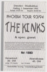 KINKS, THE - 1993 - Ticket - Eintrittskarte - Phoebia Tour - Dresden - Bild 1 von 1