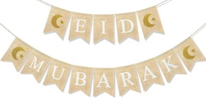 Eid Mubarak Banner Burlap Eid Mubarak Decorations for Home Mantel Fireplace Deco - Picture 1 of 12
