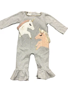 Mud Pie Gray Long Sleeved Unicorn Ruffle Bottom Snap Sleeper Size 6-9 Months - Picture 1 of 4
