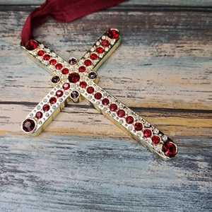 2005 HARVEY LEWIS Swarovski Crystals Red Cross Ornament Original Box - Picture 1 of 14