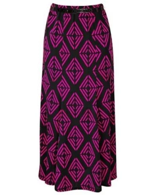 Wardrobe midi skirt womans size 12 flared black pink 32" length silky fabric - Image 1 of 4