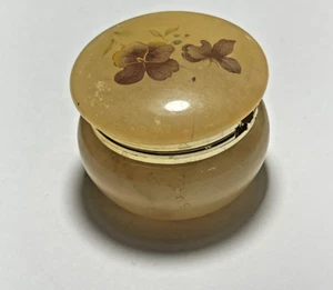 Vintage Genuine Alabaster Hand Carved Hinged Jewelry Trinket Box, Roses Italy - Picture 1 of 6