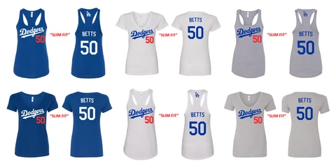 #50 Mookie Betts Los Angeles Dodgers Ladies Slim Fit Deep V-Neck or Tank Top Cover
