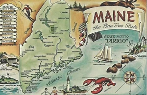 MAINE, set of 3 vintage MAPS OF STATE color postcards (POSTAGE, COLLECTIBLE) - Picture 1 of 6