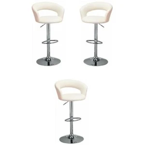 Home Square Contemporary Faux Leather Adjustable Bar Stool in White - Set of 3 - Picture 1 of 4
