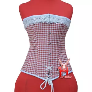 Corsetto petto pieno rosso bianco cotone corsetto rosso checkered cotton corsets Hi-319 - Foto 1 di 6