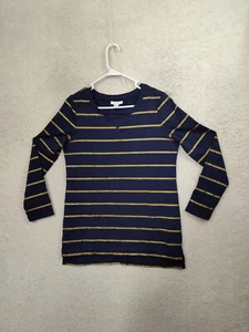 Charter Club Women Sweater Medium Blue Striped Cotton Blend 3/4 Sleeve Pullover - Picture 1 of 16