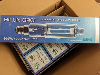 Ushio HiLux Gro MH Blue 600w Metal Halide Hortilux Light Lamp Bulb. Box of 6 - Image 1 of 4