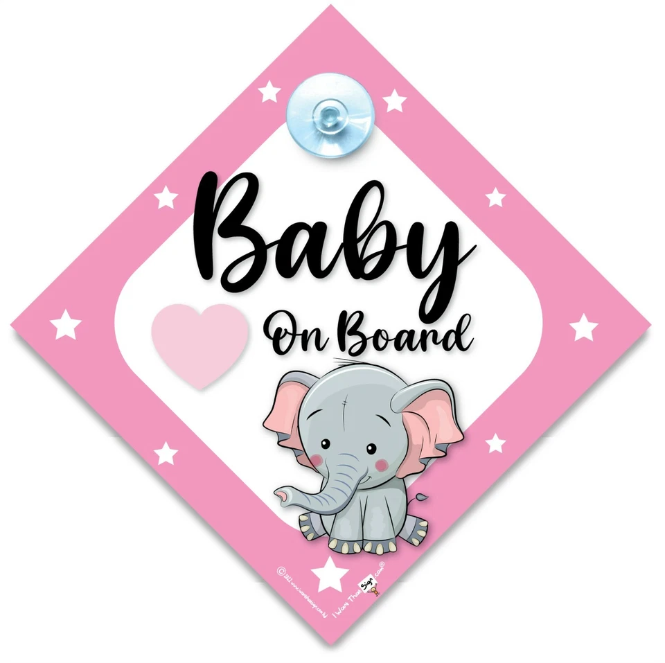 IWANTTHATSIGN.COM Baby On Board Sign Pink Elephant, Baby Elephant On Board Suction Cup Car Sign