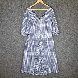 Piper Womens Midi Dress Size 12 Blue Check V-Neck - Picture 1 of 10