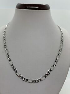 14K Solid White Gold Figaro Link Chain Necklace Men"s Women's 5.3mm 18"-30"