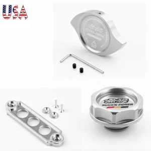 Silver JDM Engine Oil Filler Cap +Radiator Cap +Battery Tie Down - Bild 1 von 17