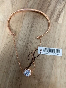HENRI BENDEL LUXE ROSE GOLD TONE CHAIN CRYSTAL RHINESTONE DISC CUFF BRACELET NWT - Picture 1 of 2