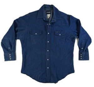 Wrangler Western Denim Blue Pearl Snap Button Up Collared Shirt Men's Large - Picture 1 of 6
