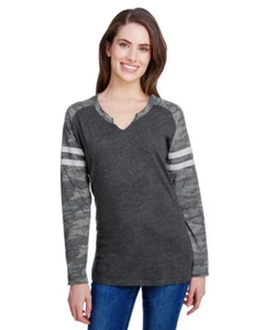 LAT Apparel 3534 Ladies Gameday Mash Up Long Sleeve Fine Jersey T Shirt - Picture 1 of 9