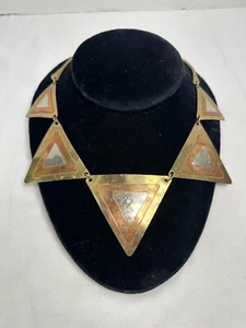 Copper Mixed Metal Statement Necklace Modernist - Picture 1 of 11