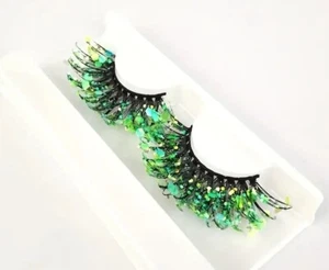 1 Pair False Fake Eyelashes-Shimmer-Color-Glitter-Fluffy-Reusable - Picture 1 of 6
