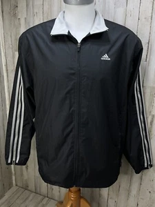 Adidas Black Three Stripe Full Zip Up Track Jacket Logo Zip Sleeves Men Size M - Picture 1 of 9