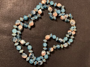 Vtg Hong Kong Glass &plastic Beaded Necklace Double Stranded Gold Tone Blue 24” - Picture 1 of 22