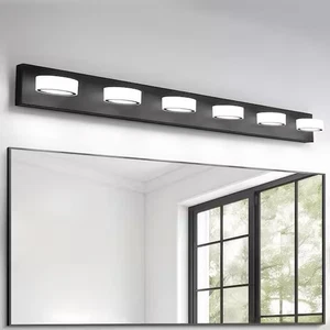 50” 6 Light Black LED Vanity Light Bar With 270 Degree Rotatable Lamphead 5500K - Picture 1 of 11
