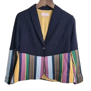 Blazer de fieltro Laurie de un solo botón para mujer talla 10 colorido a rayas oficina negocios - Imagen 1 de 8