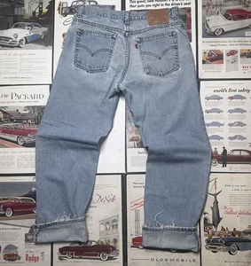 Pantalones de mezclilla vintage años 90 Levis Tab 555 talla 13 Jr M rectos rasgados azul angustia - Imagen 1 de 15