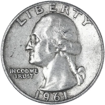 1961 (P) Washington Quarter 90% Silver Very Fine VF See Pics M543 - Image 1 of 3