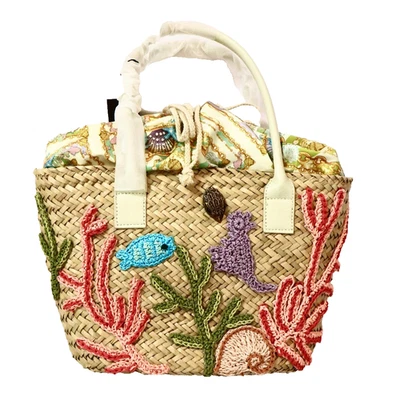 KURT GEIGER LONDON Kensington Straw Embroidered Beach Bag Tote MSRP: $260 - Image 1 of 4