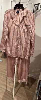 Apt 9 Women 2 piece Silky Pink Stripe lounge wear  Pant  Robe set PJ   Sz L - Image 1 of 4